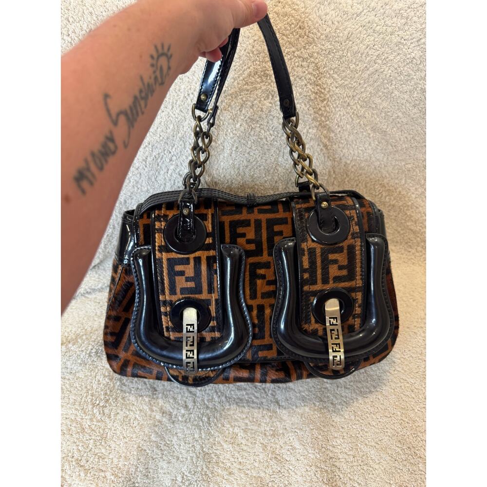 Vintage Fendi Zucca Monogram Baguette Bag Brown Canvas Black Leather Shoulder - Picture 3 of 16